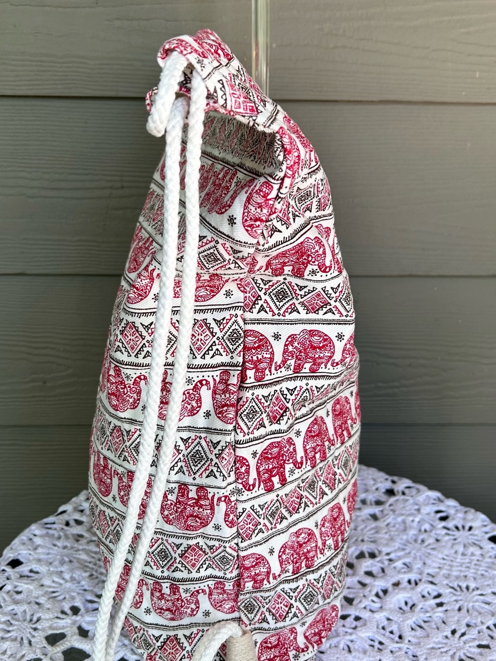 Red & White Elephant Print Drawstring Backpack - Picture 3 of 8
